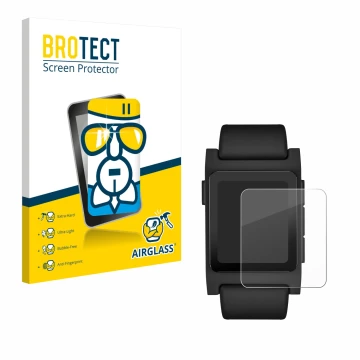 Vorderseite einer Produktverpackung mit dem Markenlogo BROTECT. Daneben ist das Gerät Pebble 2 Duo 2025 mit dem zugehörigen Di