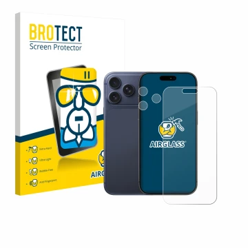 Vorderseite einer Produktverpackung mit dem Markenlogo BROTECT. Daneben ist das Gerät Apple iPhone 17 Pro Max (Display+Kamera)