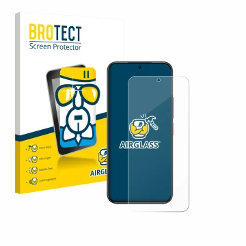 Vorderseite einer Produktverpackung mit dem Markenlogo BROTECT. Daneben ist das Gerät Nubia Air mit dem zugehörigen Displaysch