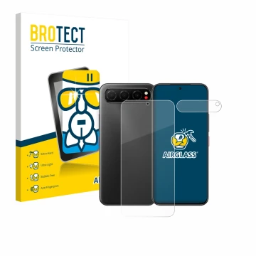 Vorderseite einer Produktverpackung mit dem Markenlogo BROTECT. Daneben ist das Gerät Nubia Air (Display+Kamera) mit dem zugeh