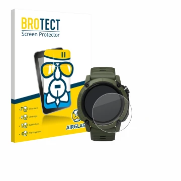 Vorderseite einer Produktverpackung mit dem Markenlogo BROTECT. Daneben ist das Gerät Coros NOMAD mit dem zugehörigen Displays