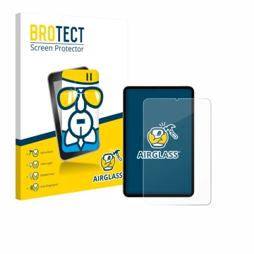 Vorderseite einer Produktverpackung mit dem Markenlogo BROTECT. Daneben ist das Gerät Xiaomi Pad Mini mit dem zugehörigen Disp