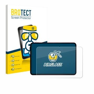 Vorderseite einer Produktverpackung mit dem Markenlogo BROTECT. Daneben ist das Gerät Teclast T65 Plus mit dem zugehörigen Dis