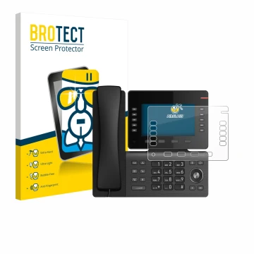 Vorderseite einer Produktverpackung mit dem Markenlogo BROTECT. Daneben ist das Gerät Snom D865 mit dem zugehörigen Displaysch