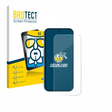 Vorderseite einer Produktverpackung mit dem Markenlogo BROTECT. Daneben ist das Gerät Google Pixel 9 (case-friendly) mit dem z