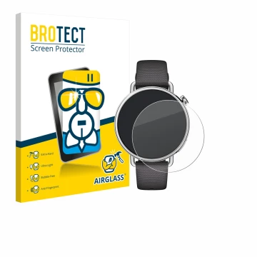 Vorderseite einer Produktverpackung mit dem Markenlogo BROTECT. Daneben ist das Gerät Xiaomi Watch S4 (41 mm) mit dem zugehöri