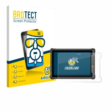 Vorderseite einer Produktverpackung mit dem Markenlogo BROTECT. Daneben ist das Gerät onerugged W10 J mit dem zugehörigen Disp