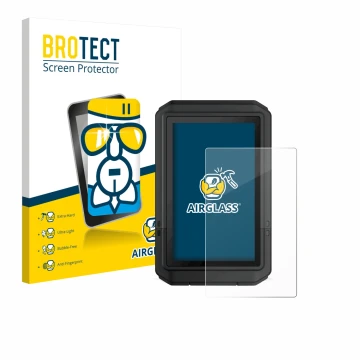 Vorderseite einer Produktverpackung mit dem Markenlogo BROTECT. Daneben ist das Gerät Garmin eTrex Touch 2025 mit dem zugehöri