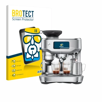 Vorderseite einer Produktverpackung mit dem Markenlogo BROTECT. Daneben ist das Gerät Sage the Oracle Dual Boiler mit dem zuge