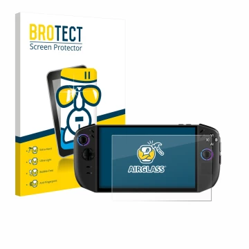 Vorderseite einer Produktverpackung mit dem Markenlogo BROTECT. Daneben ist das Gerät Lenovo Legion Go Gen 2 mit dem zugehörig