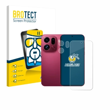 Vorderseite einer Produktverpackung mit dem Markenlogo BROTECT. Daneben ist das Gerät Oppo Find X9 Pro (Display+Kamera) mit de