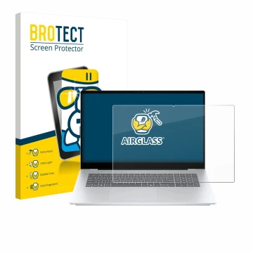 Vorderseite einer Produktverpackung mit dem Markenlogo BROTECT. Daneben ist das Gerät HP OmniBook 7 17-dc mit dem zugehörigen 