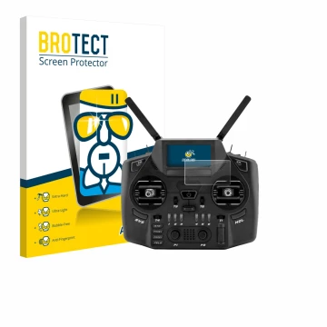 Vorderseite einer Produktverpackung mit dem Markenlogo BROTECT. Daneben ist das Gerät Radiomaster GX12 mit dem zugehörigen Dis