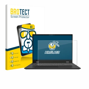 Vorderseite einer Produktverpackung mit dem Markenlogo BROTECT. Daneben ist das Gerät MSI Prestige 16 AI Evo B1M mit dem zugeh