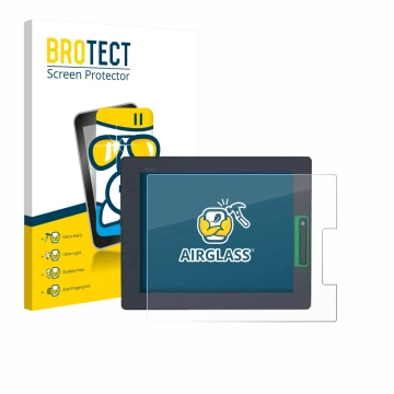 Vorderseite einer Produktverpackung mit dem Markenlogo BROTECT. Daneben ist das Gerät Schneider-electric HMIDT542 mit dem zuge