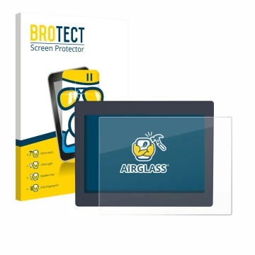 Vorderseite einer Produktverpackung mit dem Markenlogo BROTECT. Daneben ist das Gerät Schneider-electric HMIDT651 mit dem zuge