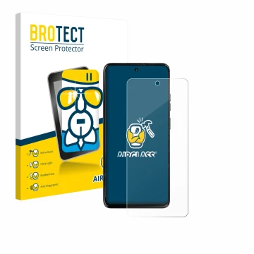 Vorderseite einer Produktverpackung mit dem Markenlogo BROTECT. Daneben ist das Gerät Motorola Moto G67 Power mit dem zugehöri