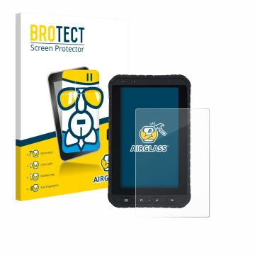 Vorderseite einer Produktverpackung mit dem Markenlogo BROTECT. Daneben ist das Gerät Winmate M700DQ8 mit dem zugehörigen Disp