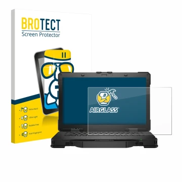 Vorderseite einer Produktverpackung mit dem Markenlogo BROTECT. Daneben ist das Gerät Dell Pro Rugged 14 Laptop mit dem zugehö