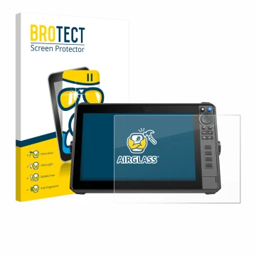 Vorderseite einer Produktverpackung mit dem Markenlogo BROTECT. Daneben ist das Gerät Lowrance HDS-12 Pro mit dem zugehörigen 