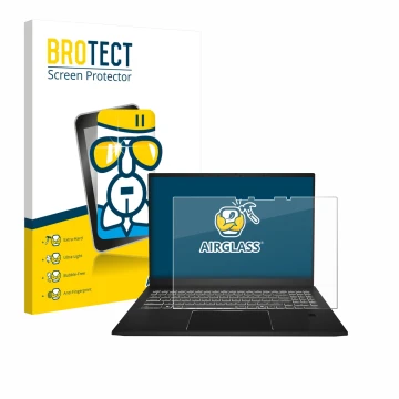 Vorderseite einer Produktverpackung mit dem Markenlogo BROTECT. Daneben ist das Gerät MSI Summit A16 AI+ mit dem zugehörigen D