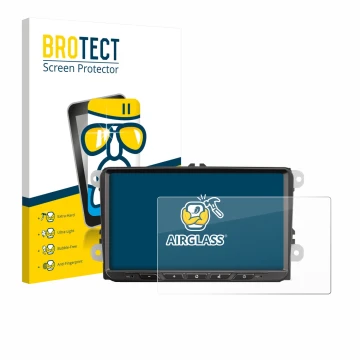 Vorderseite einer Produktverpackung mit dem Markenlogo BROTECT. Daneben ist das Gerät Zenec Z-E2065 mit dem zugehörigen Displa