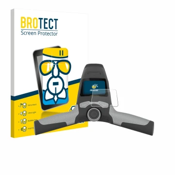 Vorderseite einer Produktverpackung mit dem Markenlogo BROTECT. Daneben ist das Gerät PowaKaddy FW5s mit dem zugehörigen Displ