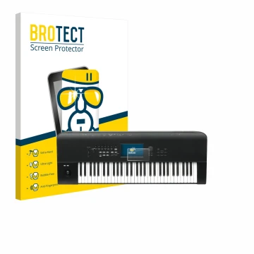 Vorderseite einer Produktverpackung mit dem Markenlogo BROTECT. Daneben ist das Gerät KORG Nautilus 61 mit dem zugehörigen Dis