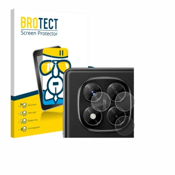 Vorderseite einer Produktverpackung mit dem Markenlogo BROTECT. Daneben ist das Gerät Xiaomi Redmi Note 14 Pro 4G (NUR Kameras