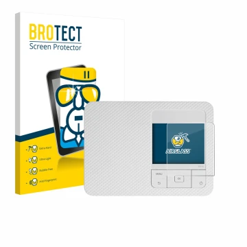 Vorderseite einer Produktverpackung mit dem Markenlogo BROTECT. Daneben ist das Gerät Canon Selphy CP1500 Mini mit dem zugehör