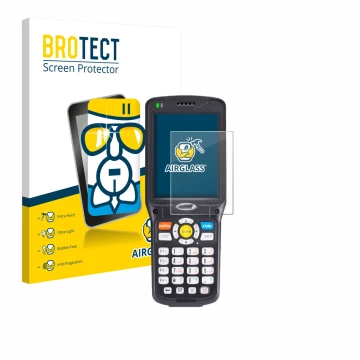 Vorderseite einer Produktverpackung mit dem Markenlogo BROTECT. Daneben ist das Gerät Unitech HT510 mit dem zugehörigen Displa