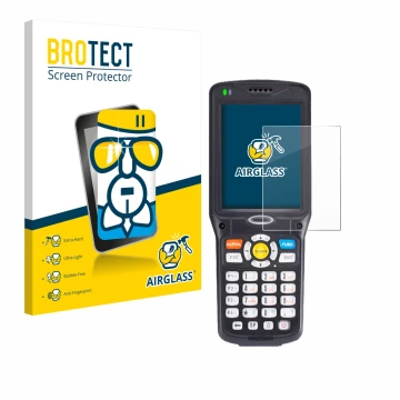 Vorderseite einer Produktverpackung mit dem Markenlogo BROTECT. Daneben ist das Gerät Unitech HT510A mit dem zugehörigen Displ