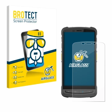 Vorderseite einer Produktverpackung mit dem Markenlogo BROTECT. Daneben ist das Gerät Newland MT9055 Orca III mit dem zugehöri