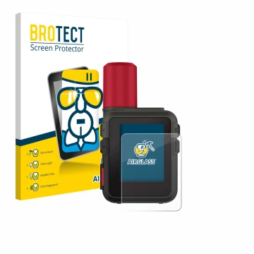 Vorderseite einer Produktverpackung mit dem Markenlogo BROTECT. Daneben ist das Gerät Garmin inReach Mini 3 Plus mit dem zugeh