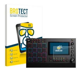 Vorderseite einer Produktverpackung mit dem Markenlogo BROTECT. Daneben ist das Gerät Akai MPC Live III mit dem zugehörigen Di