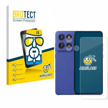 Vorderseite einer Produktverpackung mit dem Markenlogo BROTECT. Daneben ist das Gerät Motorola Edge 60 Stylus (Display+Kamera)