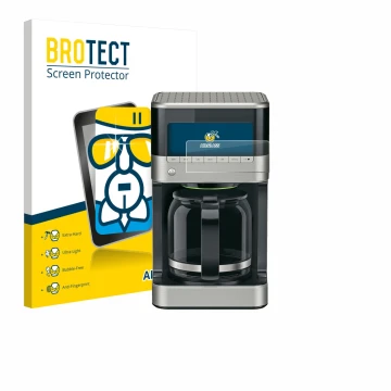 Vorderseite einer Produktverpackung mit dem Markenlogo BROTECT. Daneben ist das Gerät Braun PurAroma 7 mit dem zugehörigen Dis