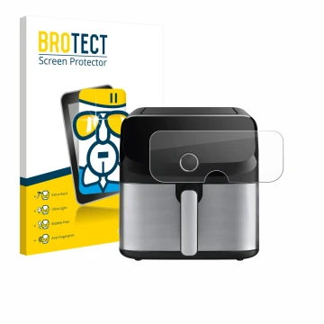 Vorderseite einer Produktverpackung mit dem Markenlogo BROTECT. Daneben ist das Gerät Tefal Easy Fry Mega mit dem zugehörigen 