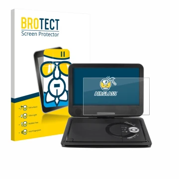 Vorderseite einer Produktverpackung mit dem Markenlogo BROTECT. Daneben ist das Gerät Soundmaster PDB1910SW DVD Player mit dem