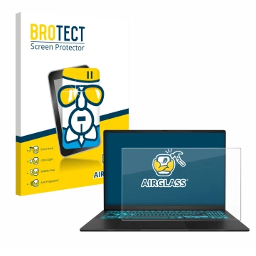 Vorderseite einer Produktverpackung mit dem Markenlogo BROTECT. Daneben ist das Gerät ASUS V16 V3607 mit dem zugehörigen Displ