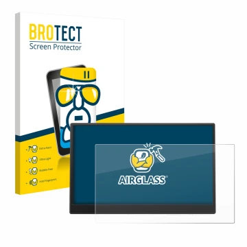 Vorderseite einer Produktverpackung mit dem Markenlogo BROTECT. Daneben ist das Gerät Azeyou PM1506S 15.6
