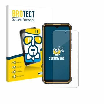 Vorderseite einer Produktverpackung mit dem Markenlogo BROTECT. Daneben ist das Gerät Ulefone RugKing 3 Pro mit dem zugehörige