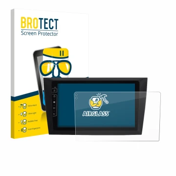 Vorderseite einer Produktverpackung mit dem Markenlogo BROTECT. Daneben ist das Gerät Dynavin D8-DF31 9