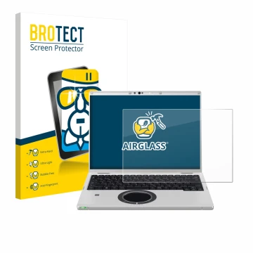 Vorderseite einer Produktverpackung mit dem Markenlogo BROTECT. Daneben ist das Gerät Panasonic CF-FV3 mit dem zugehörigen Dis