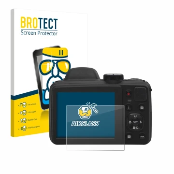 Vorderseite einer Produktverpackung mit dem Markenlogo BROTECT. Daneben ist das Gerät Kodak Pixpro AZ405 mit dem zugehörigen D