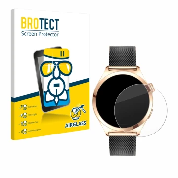 Vorderseite einer Produktverpackung mit dem Markenlogo BROTECT. Daneben ist das Gerät Niolina Smartwatch 1.27