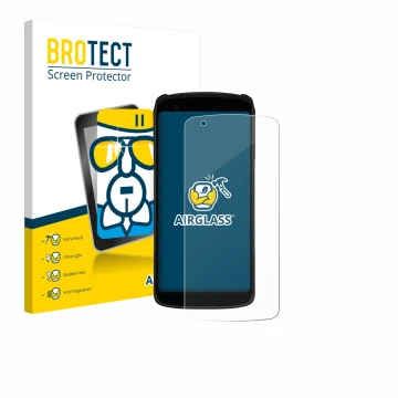 Vorderseite einer Produktverpackung mit dem Markenlogo BROTECT. Daneben ist das Gerät Zebra TC22R mit dem zugehörigen Displays