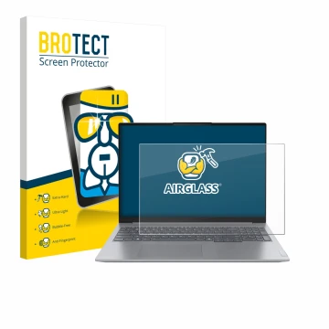 Vorderseite einer Produktverpackung mit dem Markenlogo BROTECT. Daneben ist das Gerät Lenovo ThinkBook 16 Gen 7+ mit dem zugeh