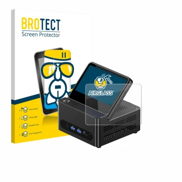 Vorderseite einer Produktverpackung mit dem Markenlogo BROTECT. Daneben ist das Gerät AOOSTAR ‎G-FLIP H255 mit dem zugehörigen