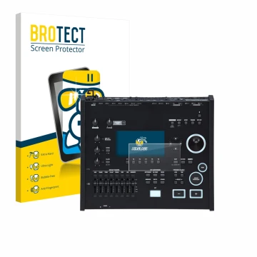 Vorderseite einer Produktverpackung mit dem Markenlogo BROTECT. Daneben ist das Gerät Roland V71 mit dem zugehörigen Displaysc